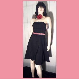VTG Pinup RUBY ROX Black Strapless Pink Bow Fit & Flare Retro Party Dress NWT